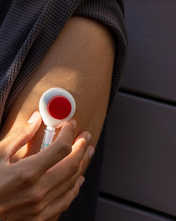 Rythm at-home blood test collection device applied to arm